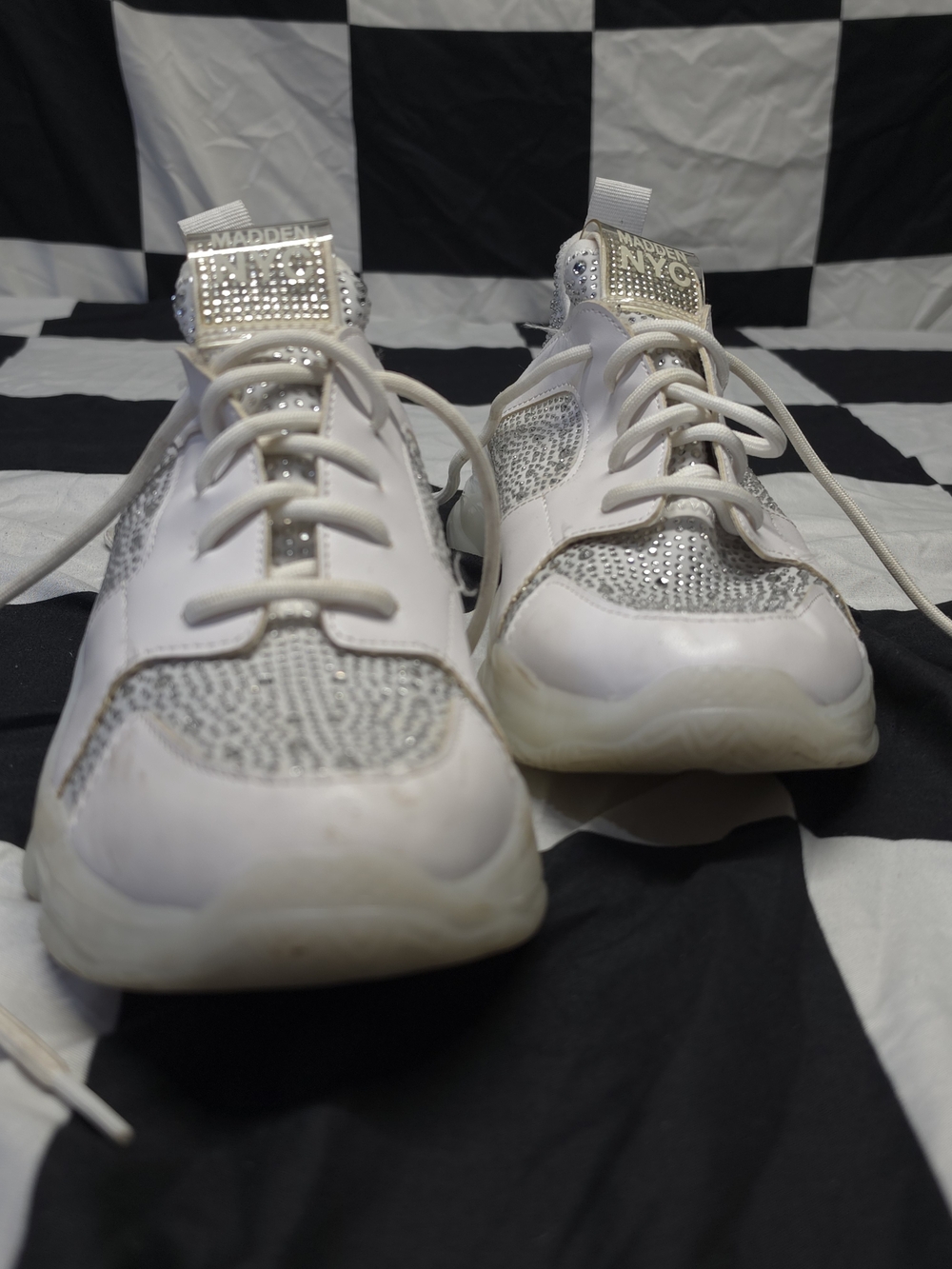 Steve Madden White Rhinestone Accent Sneakers
